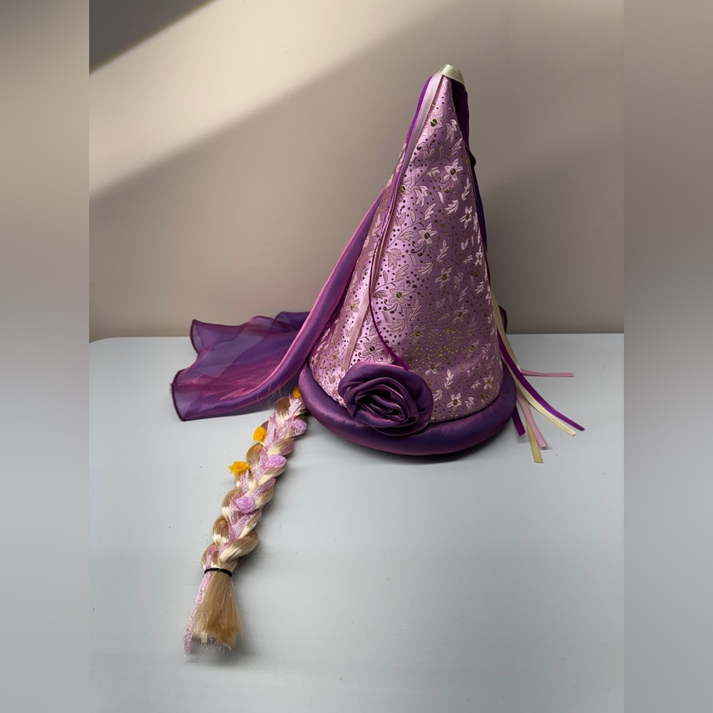 Disney Parks Princess Rapunzel Hat Veil w/ Braided Hair Tangled Pointy Hat